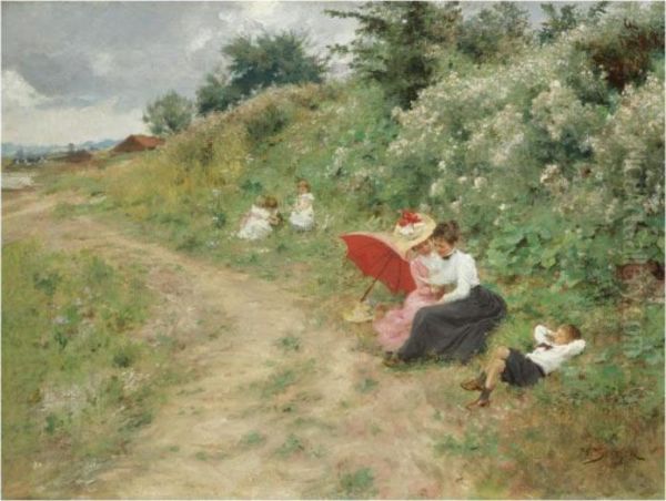 A Summer Outing Oil Painting by Hermann Seeger