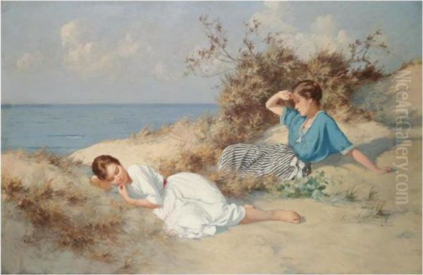 On The Beach Oil Painting by Hermann Seeger