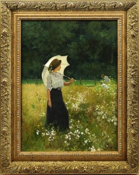 Madchen Auf Einer Blumenwiese Oil Painting by Hermann Seeger