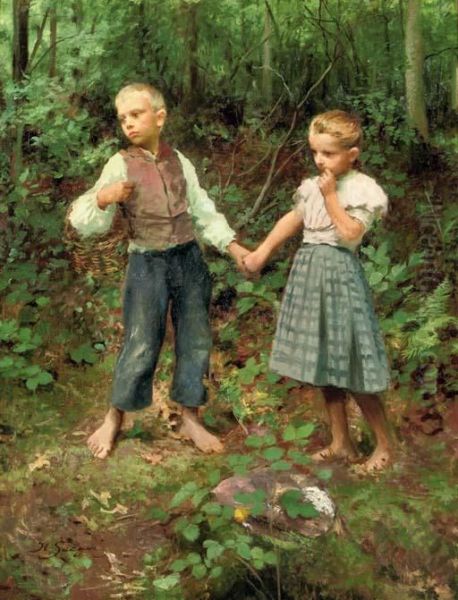 Holding Hands In The Forest Oil Painting by Hermann Seeger