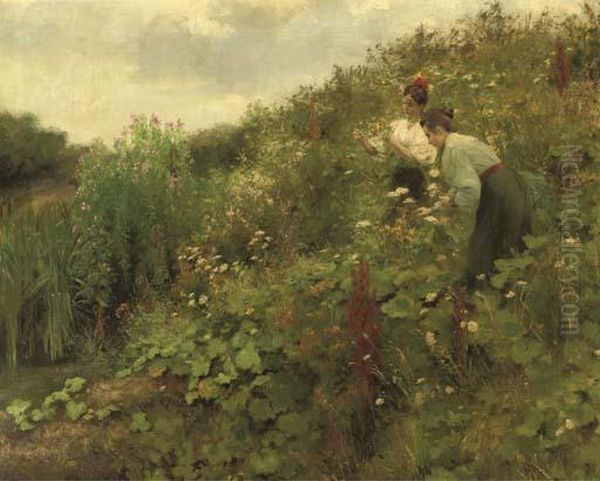 Picking Flowers Oil Painting by Hermann Seeger