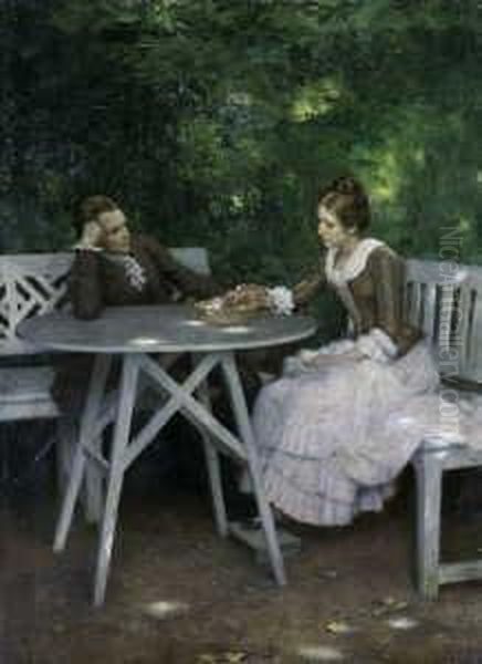 Der Junge Goethe Und Friederike Brion Im Pfarrgarten Von Sesenheim. Oil Painting by Hermann Seeger