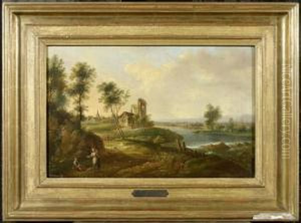 Landscape With Two Figures Oil Painting by Joseph Conrad Seekatz