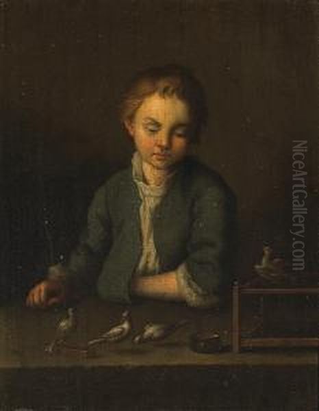 A Study Of A Young Boy With His Pet Birds Oil Painting by Joseph Conrad Seekatz