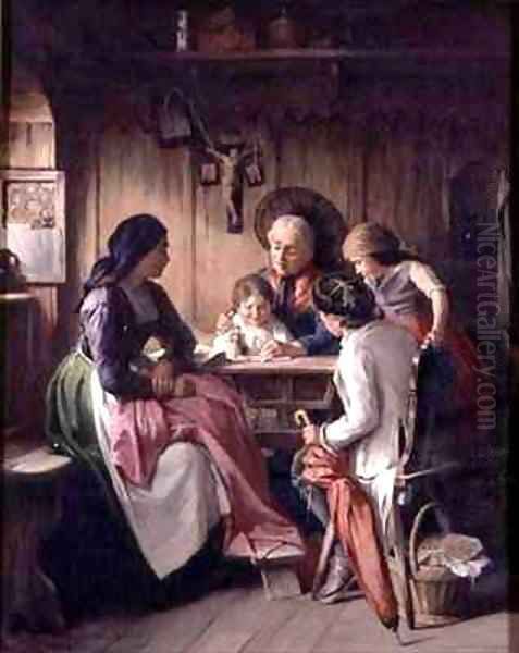 The Reading Lesson Oil Painting by Sigmund Eggert