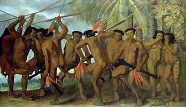 Tapuya men of North Eastern Brazil in war dance Oil Painting by Albert van der Eeckhout