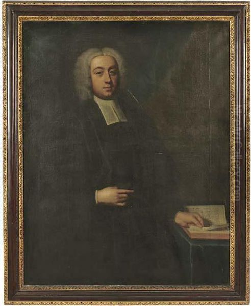 Portrait Of A Cleric, Three-quarter-length, Pointing To A Bible Oil Painting by Enoch Seeman