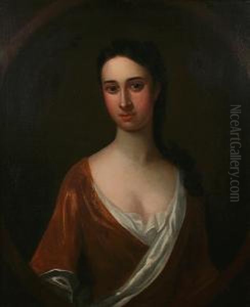 Portrait Of A Lady, Half Length,
 Believed To Be Mary Verney, Wearing Brown Gown, Within A Painted Oval Oil Painting by Enoch Seeman