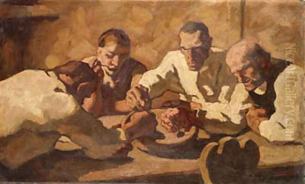 Die Mahlzeit (Erste Fassung) Oil Painting by Albin Egger-Lienz