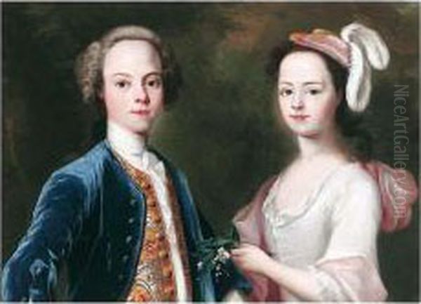 Portrait Of A Brother And Sister Oil Painting by Enoch Seeman