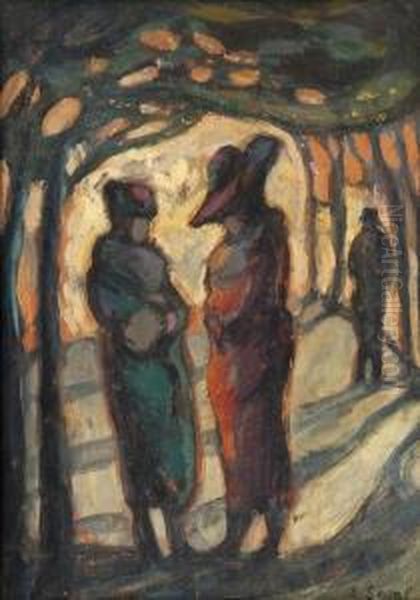 Figures In A Wooded Park Oil Painting by Arthur Segal