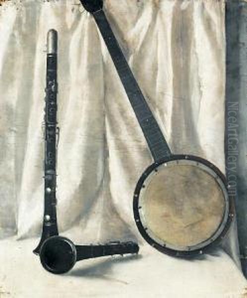 Still Life With Banjo And Clarinette Oil Painting by Arthur Segal