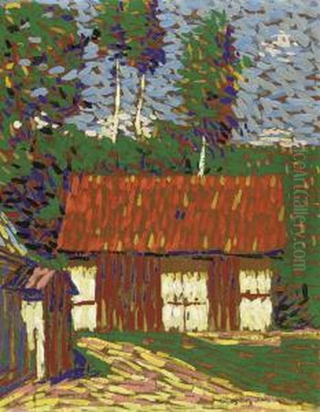 The Red Roof Oil Painting by Arthur Segal