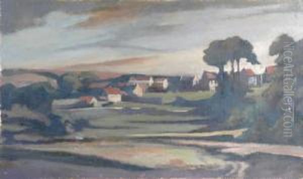 Landscape Withbuildings And Trees Oil Painting by Arthur Segal