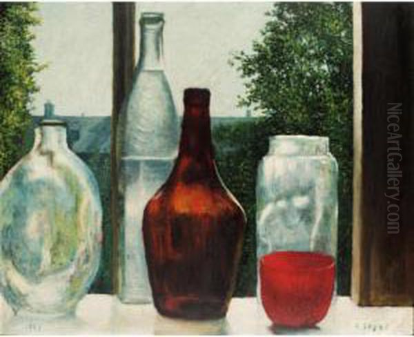 Still Life With Bottles Oil Painting by Arthur Segal