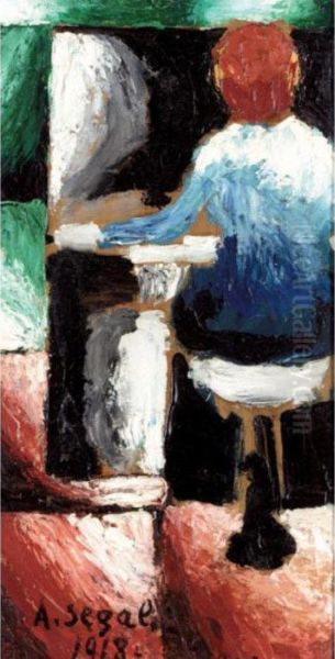 Femme Au Piano Oil Painting by Arthur Segal