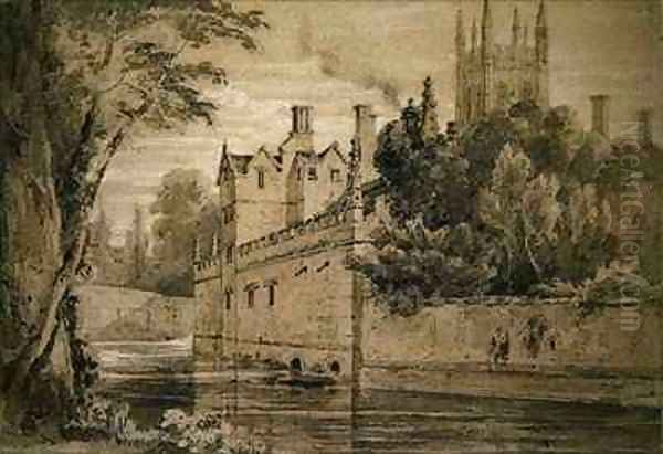 Magdalen College A View on the Cherwell looking towards the Bridge Oil Painting by Henry Edridge