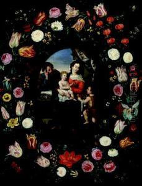 Sacra Famiglia Con San Giovannino Entro Ghirlanda Di Fiori Oil Painting by Daniel Seghers