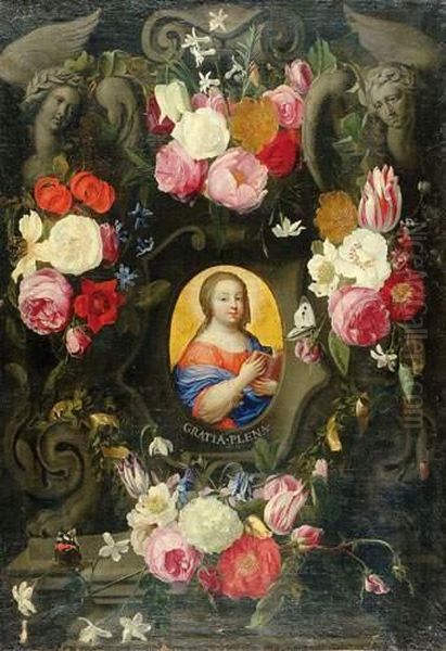 Guirlande De Fleurs Entourant Une Effigie De La Vierge Enfant Oil Painting by Daniel Seghers