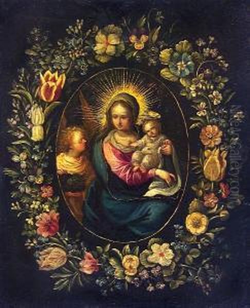 The Virgin And Child With The Young St. John The Baptist In A Garland Of Flowers Oil Painting by Daniel Seghers