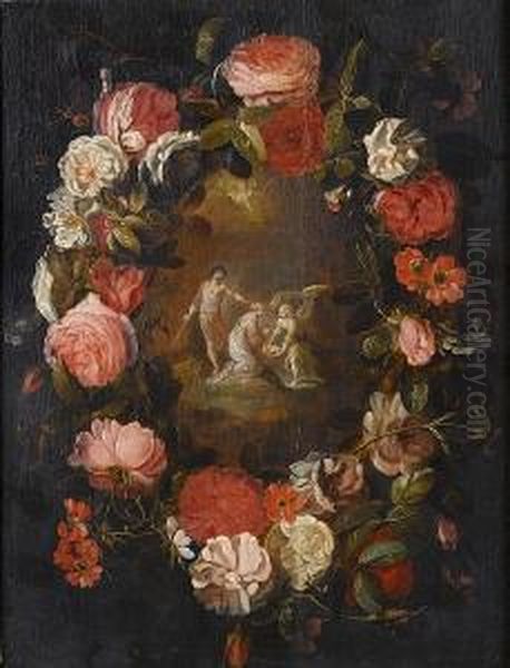 The Martyrdom Of Saint Dorothea, Within A Garland Of Roses Oil Painting by Daniel Seghers