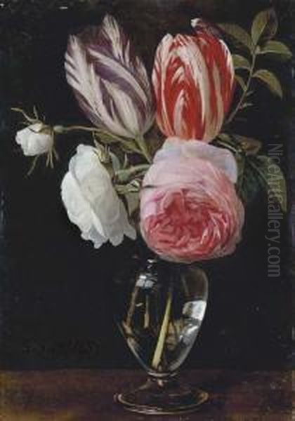 Tulips, White Roses And A Rose Oil Painting by Daniel Seghers