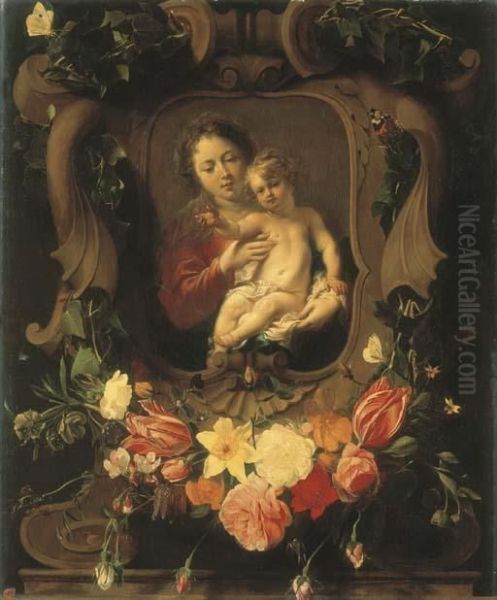 Vierge A L'enfant Dans Une Couronne De Fleurs Oil Painting by Daniel Seghers