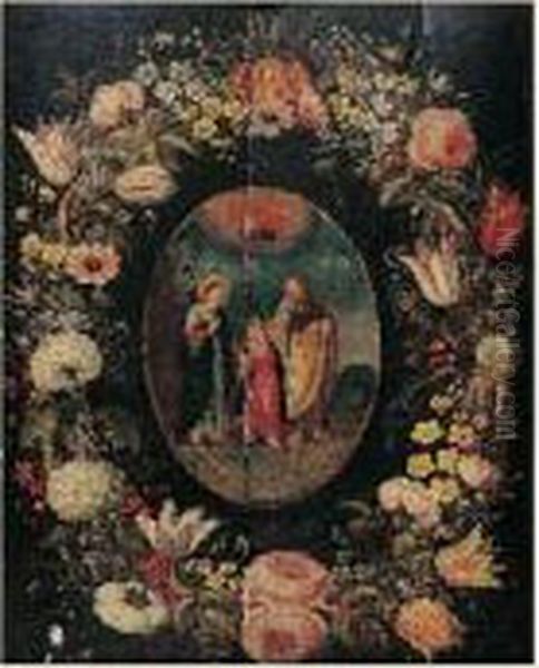 La Sainte Famille Dans Une Couronne De Fleurs Oil Painting by Daniel Seghers