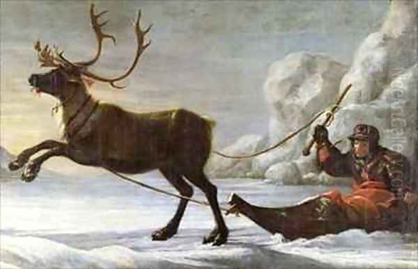 Abraham Renstirna Dressed as a Lapp and his Reindeer Oil Painting by David Klocker Ehrenstrahl