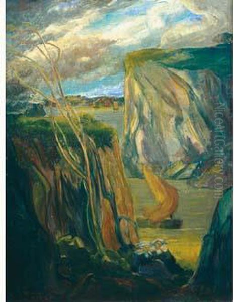 Bretonnes Au Bord De La Falaise Oil Painting by Armand Seguin