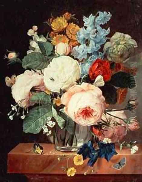 Vase of Flowers on a marble ledge Oil Painting by T.F. Ehaerts