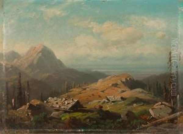 Gebirgslandschaft Mit Alm. Oil Painting by August Seidel