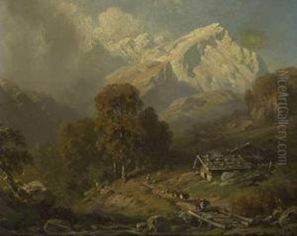 Gebirgslandschaft. Oil Painting by August Seidel