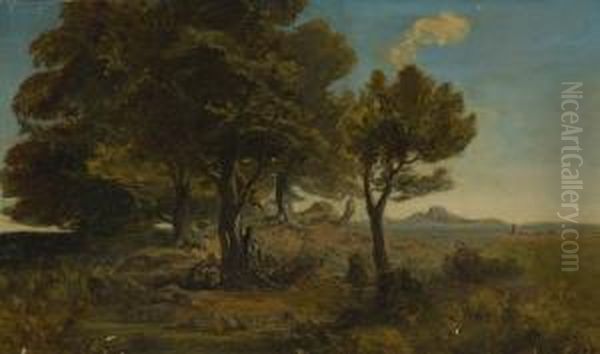 Rastende Bauern In Sudlicher Kustenlandschaft. Oil Painting by August Seidel