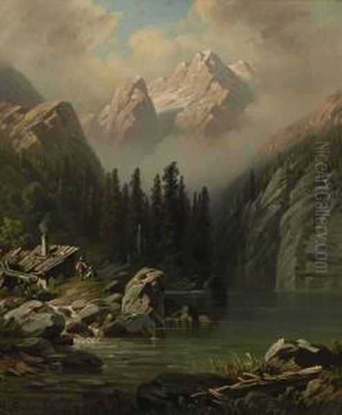 Gebirgssee. Oil Painting by August Seidel