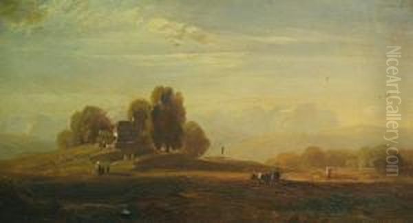 Pastoral Landscape With Chapel Oil Painting by August Seidel