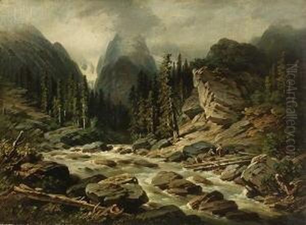 Wildbach Im Felsigen
 Gebirgstal. Oil Painting by August Seidel