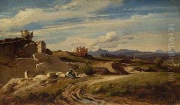 Voralpenlandschaft Mit Einem
 Steinbruch Oil Painting by August Seidel