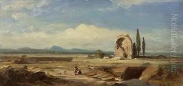 Campagnalandschaft Mit Der Sedia
 Del Diavolo. Oil Painting by August Seidel