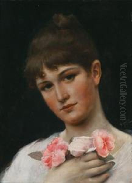 Lady With Roses Oil Painting by Alfred Seifert