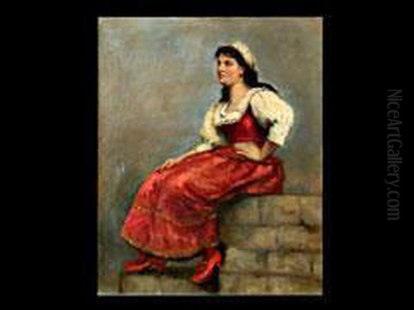 Junge Italienerin An Einer Mauer Oil Painting by Alfred Seifert