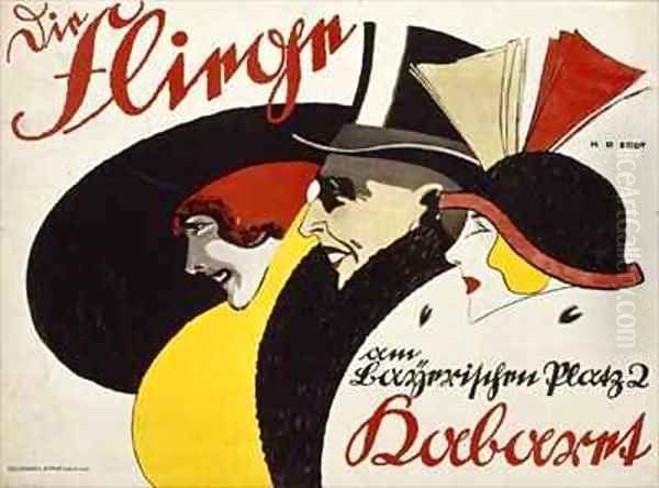 German advertisement for the cabaret Die Fliege in Berlin Oil Painting by Hans Rudi Erdt