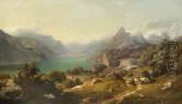 Blick Uber Den
 Vierwaldstattersee. Oil Painting by Carl Friedrich Seiffert