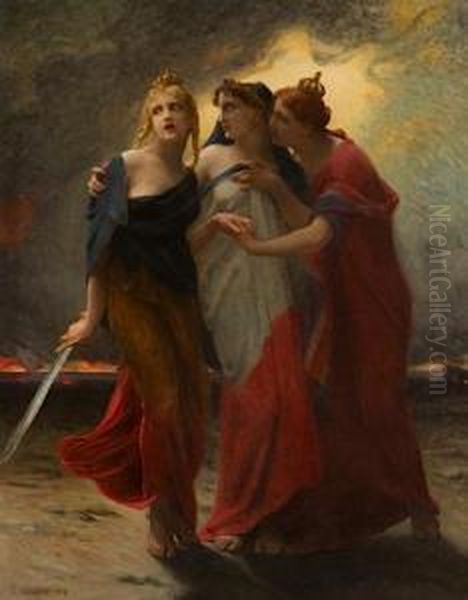 La Belgique, La France Et L'angleterre Devant L'invasion Allemande Oil Painting by Guillaume Seignac