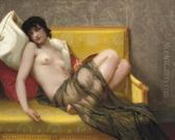 A Beauty In An Empire Interior Oil Painting by Guillaume Seignac