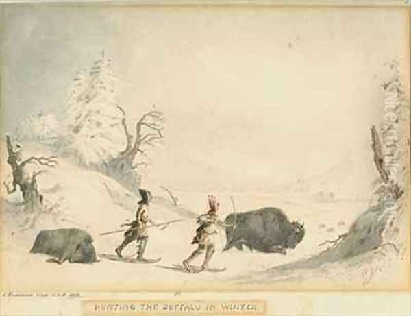 Hunting the Buffalo in Winter Oil Painting by Eastman, Captain Seth