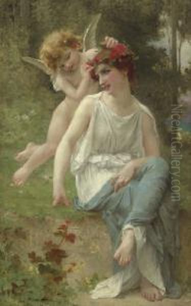 Cupid Adorning A Young Maiden Oil Painting by Guillaume Seignac