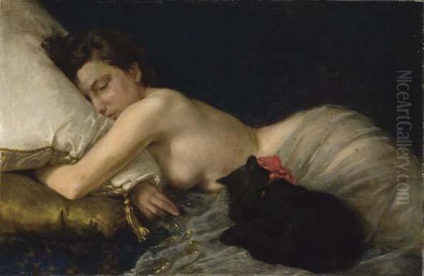 Nu Endormi Au Chat Noir Oil Painting by Guillaume Seignac