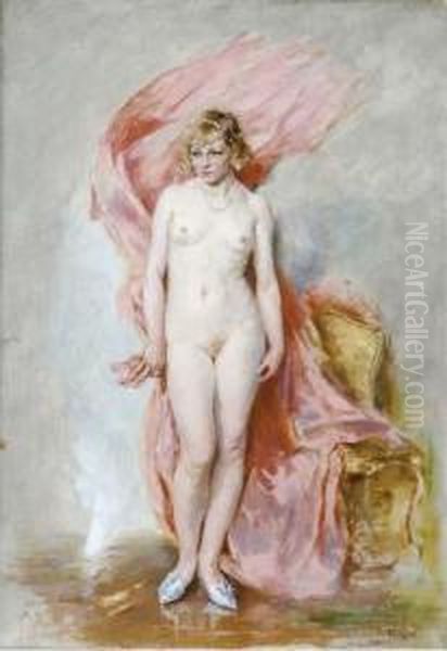 A Nude In An Interior Oil Painting by Guillaume Seignac