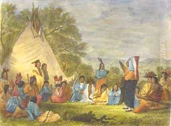 Indians in Council Oil Painting by Eastman, Captain Seth